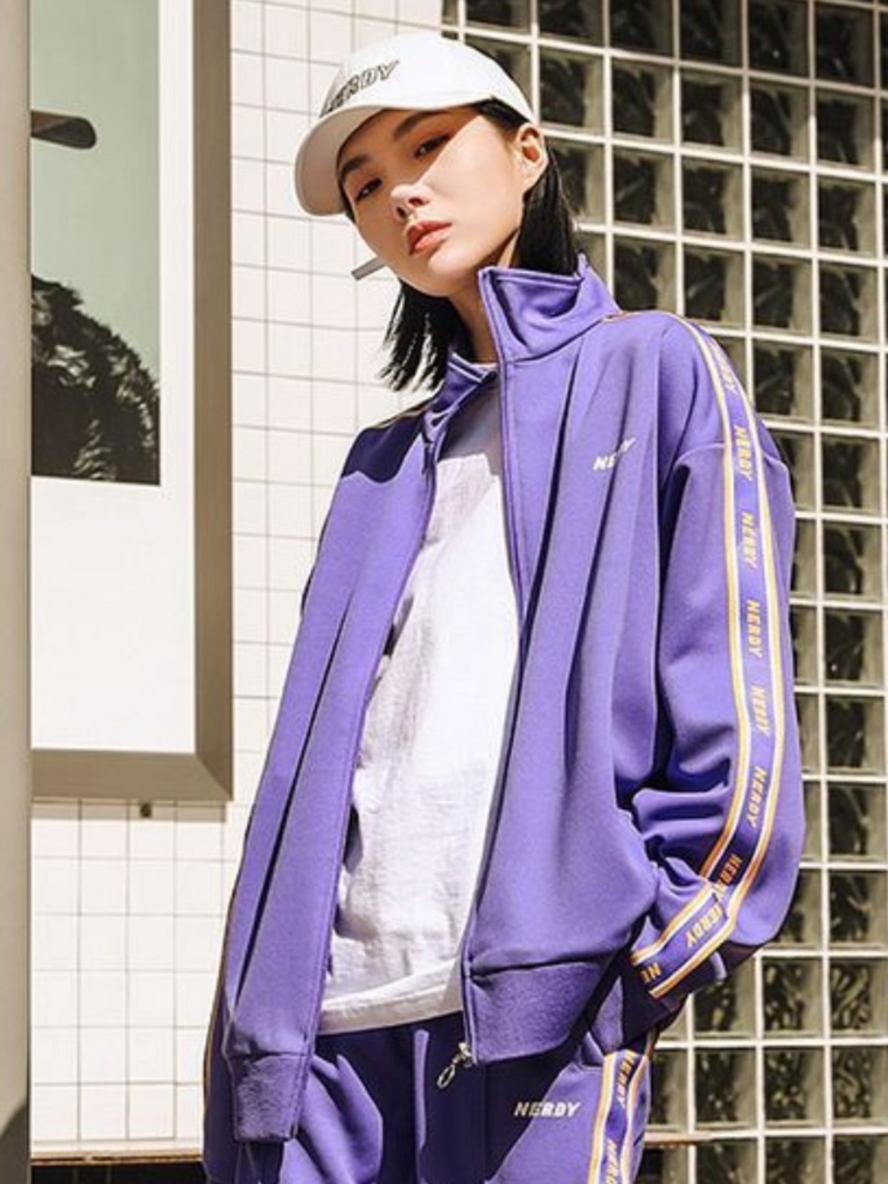 Women's Purple Zip-Front Track Jacket with Yellow Trim